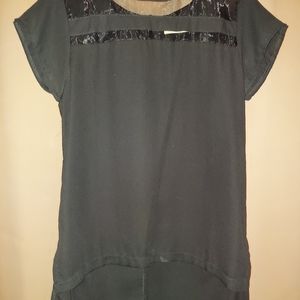 Black opaque sheer blouse with clear sheer borders